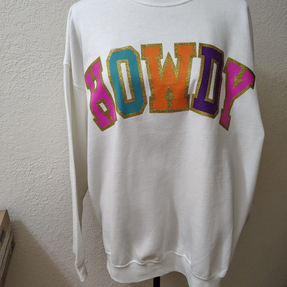 Altar'd State White Sweatshirt with Multicolor 'Howdy'
